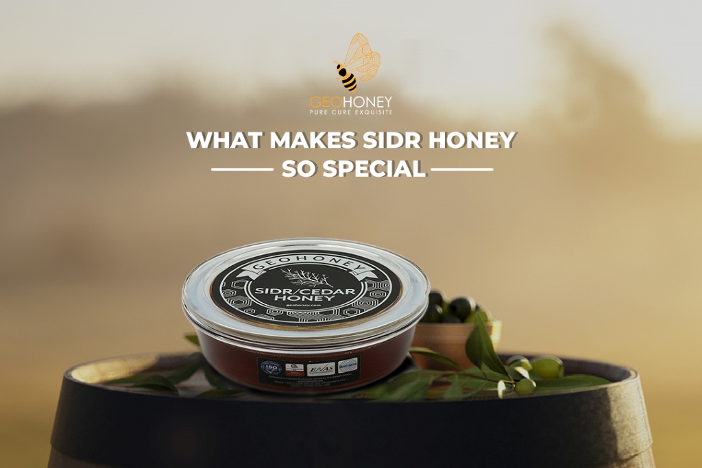 A jar of Sidr Honey, a rare and highly valued honey derived from the nectar of the Sidr tree.